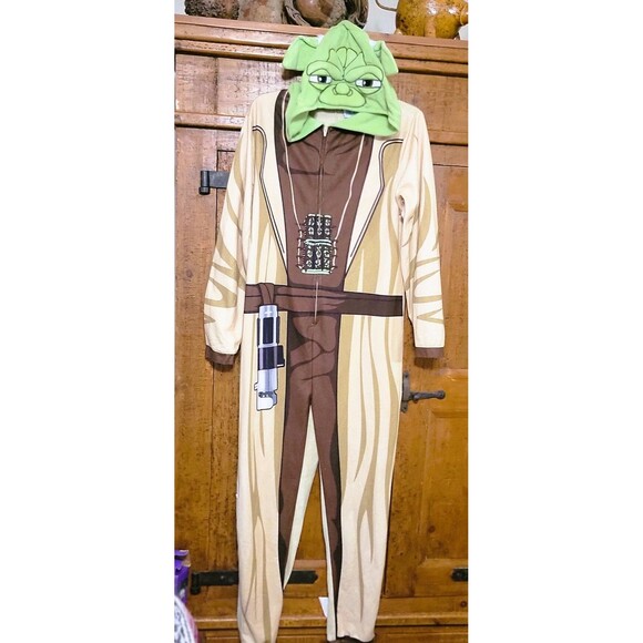 Yoda Costume One Piece Zip-up Outfit w Hood Sz Small Adult Halloween or Pajamas - Picture 11 of 16